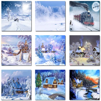 Снимка На Номера В Рамката на Зимния Сняг Масло Залеза гори снежна сцена, Декори и Художествена картина на Коледен Подарък, Върху Платно