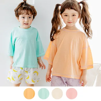 BEBEZOO/детски ризи, Памучни Обикновена тениска с Кръгло деколте и Къси ръкави, детски блузи за годишни момчета и Момичета