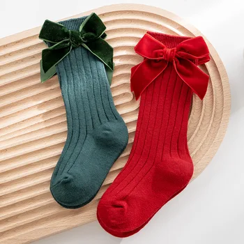 Детски Коледни Чорапи За Есен-Зима За Деца, Детски Чорапи До Коляното с Голям Нос, Меки Памучни Червени Чорапи За Новородени от 0 до 5 Години