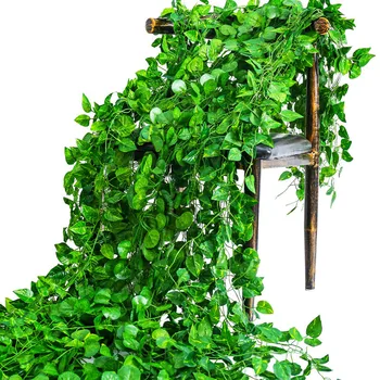 2021 230 см Зелен Изкуствен Окачен Лист Венец Растения Лозови Листа стени от ратан Дом декорации за Сватба Парти Градински Интериор