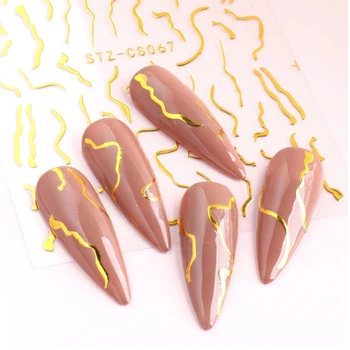 Златна Ивица Модел Wave Линия Дизайн Нокти Художествени Етикети Златни Ивици Френска Стикер Тайна Абстрактни Полски Плъзгачи