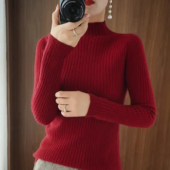 Есенно-зимния женски вълнен пуловер с яка половината от turtlenecks, еластичен пуловер с подплата, дамски пуловер, Пуловер, Пуловер