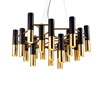 Черно Златист Метален Прът тръба Led Полилей украса на хола окачен лампа Американски стил Творчески светлинното устройство