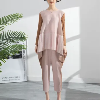 Miyake Нагънат Дамски Комплекти Есен 2022 Дамски Модни Дрехи Темперамент Плюс Размер Комплекти Два Комплекта Панталони Ретро Естетиката Комплект