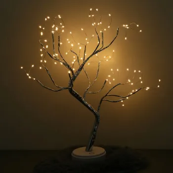 Led Нощна Светлина Страхотна Нощна Лампа Мини Коледно Дърво С Медна Тел Венец Лампа За Украса На Детска Домашна Спални