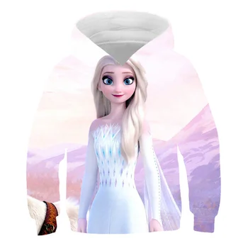 2022, Нови Модни Блузи Frozen 2 с Принтом Принцеса Елза, Блузи с дълъг ръкав за момичета, Пролетно-Есенни Блузи с качулка от 1 до 14 години