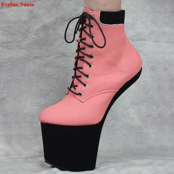 Розови ботильоны с препратка джапанки, ново прием на 2022 година, женски обикновена обувки без шипове 18 см, на върха с кръгли пръсти от матирана кожа за нощен клуб, обувки за Cosplay