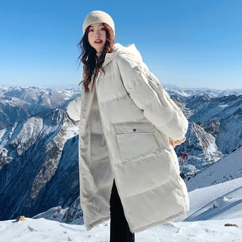 Нов стил 2022, пролет-зимно дамско палто, корейски пуховик, студент свободно хлебное палто със средна дължина, дебела стеганая яке