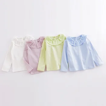 MARC & JANIE/ 221570 Есенна тениска с дълги ръкави и завързана яка за момичета, Детски Блузи, тениски от 100% памук Ootd за малки Момичета
