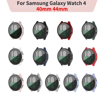 2 В 1 Закалено стъкло + Калъф за Samsung Galaxy Watch 4 40 мм 44 мм Кръгови покритие Защитни Брони за Samsung Galaxy Watch