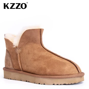 KZZO/Нови модни дамски зимни обувки от велур и овча кожа, 100% натурална Вълна, Зимните Обувки на кожа подплата, Нескользящая топло обувки
