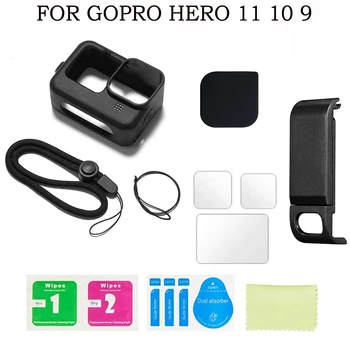 Силиконов Калъф за GoPro Hero 9 10 11 Черно Протектор на Екрана от Закалено Стъкло, Защитно Фолио на Капака на Обектива Калъф за Go Pro 11 10 9 калъф