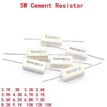 10шт 5 W 5% Резистор Циментов Силово Съпротивление 2,7 До 3 До 3,3 До 3,6 До 3,9 До 4,3 До 4,7 До 5,1 До 5,6 До 6,2 До 6,8 До 7,5 До 8,2 До 9,1 До 10 До 12 До 15 Ома