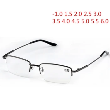 NYWOOH Готови Очила за късогледство Мъжки Полукадровые Метални Студентски Недалновидни Очила Свръхлеки Недалновидни Точки от -1,0 до -6,0