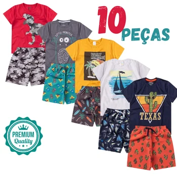 Комплект дрехи за момчета от 10 ТЕМИ (5 тениски + 5 шорти) Комплекти за момче препродажба
