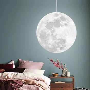 3D Принт Луната Висящи Лампи Новост Творческа Атмосфера Светлина 7 Вата AC110-220V Луната Окачен Лампа За Спалня Декорация на Дома
