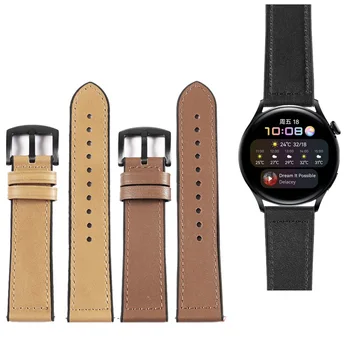 Естествена Кожа + Силикон Каишка 20-22 мм Huawei Watch 3 Pro Gt2 Черен, Червен, Син Каишка За Часовник Quick Release