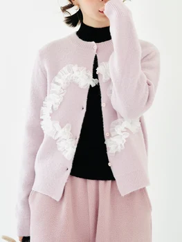 Imakokoni оригинален дизайн топъл пуловер с дълги ръкави есенно-зимна жилетка завързана лоскутный трико с любовни модел за жени