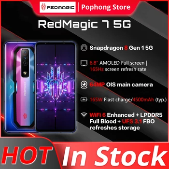 RedMagic 7 Игра Мобилен телефон 6,8 см 165 Hz AMOLED Snapdragon 8 Gen 1 Восьмиядерный 64-Мегапикселова Тройната камера