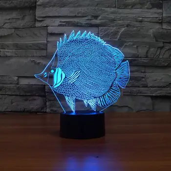 Led Нощни лампи Абстрактна Риба 3d Лампа LED 7 Промяна на Цвета RGB Сензорен 5 В USB Превключващ за Декорация на Дома