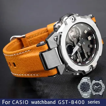 Куполна Кожена каишка за часовник Casio 5657 GST-B400 серия каишка за часовник аксесоари G-Shock гривна 14 мм Платно фурнир Гривна