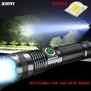 Високо светлина Led фенерче XHP50 Факел USB Зареждане 5 режима на Фенерче, с възможност за мащабиране и показване на власт,1*26650/1*18650 батерия