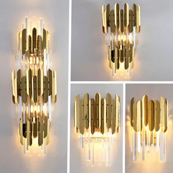 Модерна Луксозна Златна Кристален Стенни Лампа LED За Декорация на Хола, Спалнята, За Дома Вътрешно Осветление Комплекти