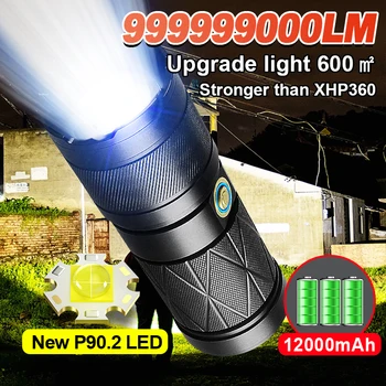 99999000LM Нов Led Фенерче За Зареждане на Мощен Фенер USB Zoom Тактическа Светкавица 500 W Далечен Изстрел Фенер 12000 mah Факел