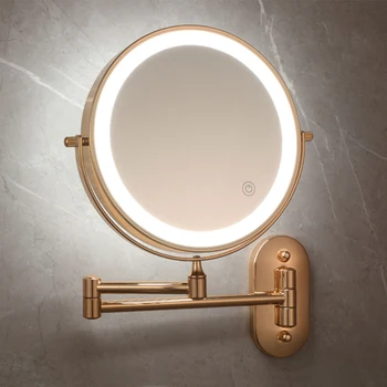 8 инча Огледало За Грим Матирано Златното 3x/5x/7x/10x Увеличение Двустранно USB Зареждане Баня 3 цвят на светлината Умни Козметични Огледала