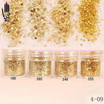 1 Буркан/ Кутия 10 мл 3D Нокти 4 Champaign Gold Mix Блестяща пудра на Прах За Нокти, Блясък на Прах За Декорация на нокти Допълнително 300 Цвята 4-09