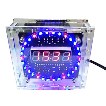 DIY производството на части за комплект електронни часовници C51 микроконтролер с контролирана температура DS1302 въртяща се светодиодна водна лампа