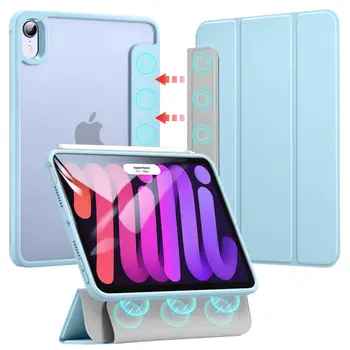 Магнитен Сменяем Калъф за iPad Mini 6 8,3 инча 2021 Ультратонкая Противоударная Трехстворчатая Поставка с Прозрачен Прозрачен заден капак