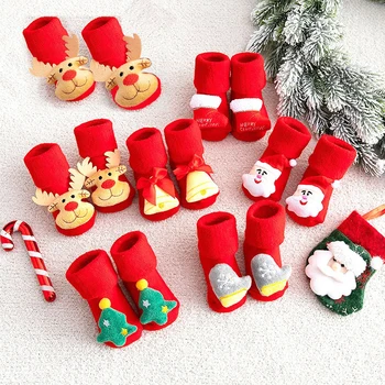 Коледни Детски Чорапи за Момичета И Момчета, Нескользящие Памучни Чорапи с Принтом за Деца, Коледни Чорапи за Новородени, Къси Чорапи за Бебета